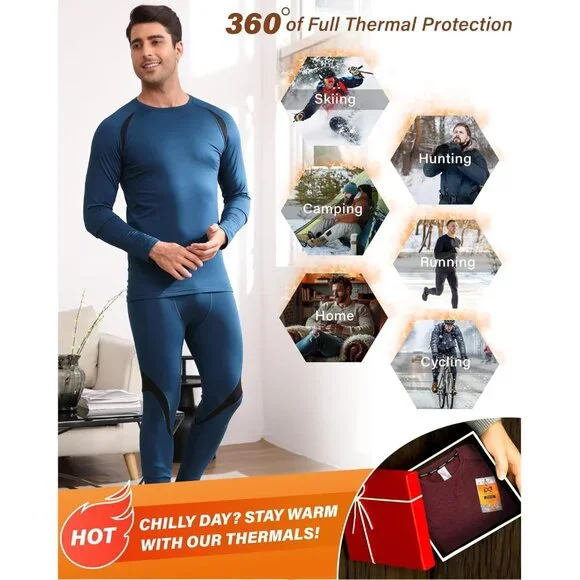 Men's Thermal Top and Bottom Set Underwear Long Johns Base Layer with Soft Fleec